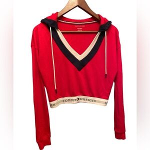 Tommy Hilfiger Cropped Red Hoodie Sweater Red Size XS